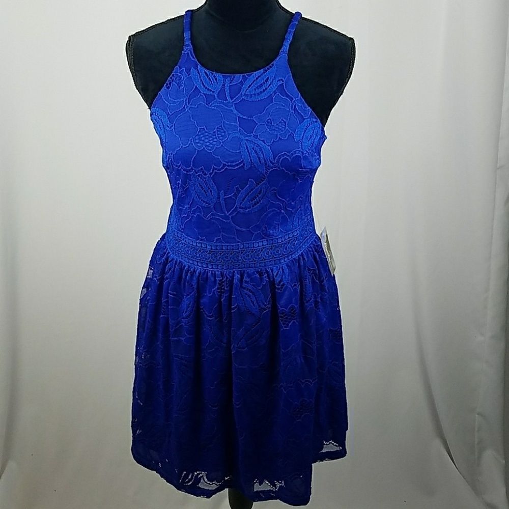 Breathless junior 9 blue lace skater dress sleeveless cocktail prom nightclub